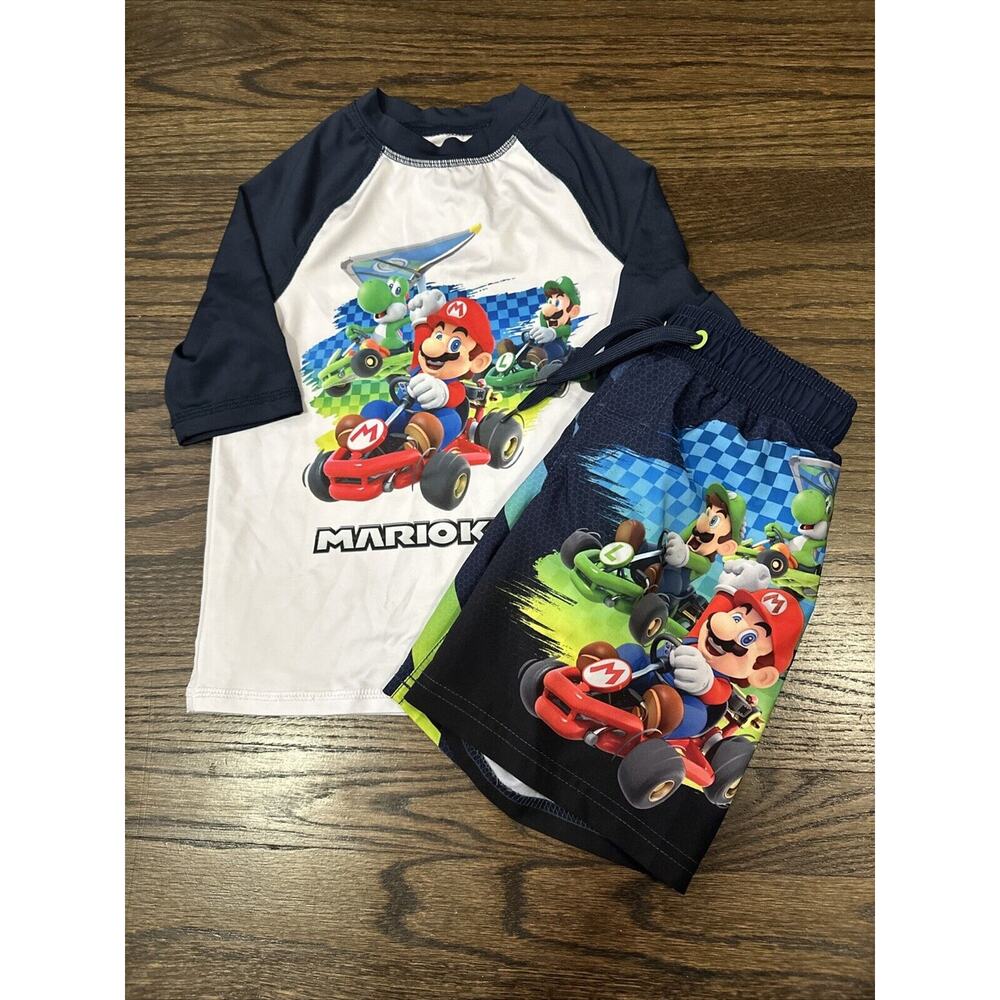 Mario Kart Swim Set Boys 4/5 Blue Luigi Mario Yoshi